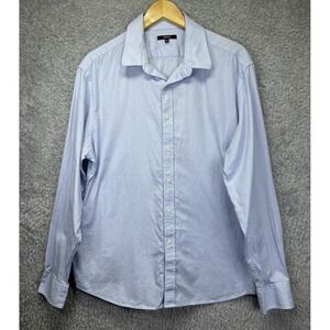 Quince Mens XL Button Up Shirt Long Sleeve Plaid White Blue Collared Cotton